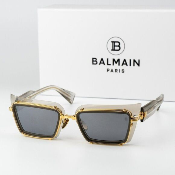 Balmain Women Sunglasses Titanium Grey Crystal Gold Rectangle ADMIRABLE BPS-130B